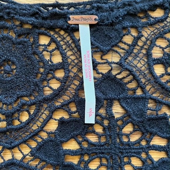 FREE PEOPLE Black Lace Top Button Down Midi Dress w Half Sleeves Women's Size S - Picture 3 of 4